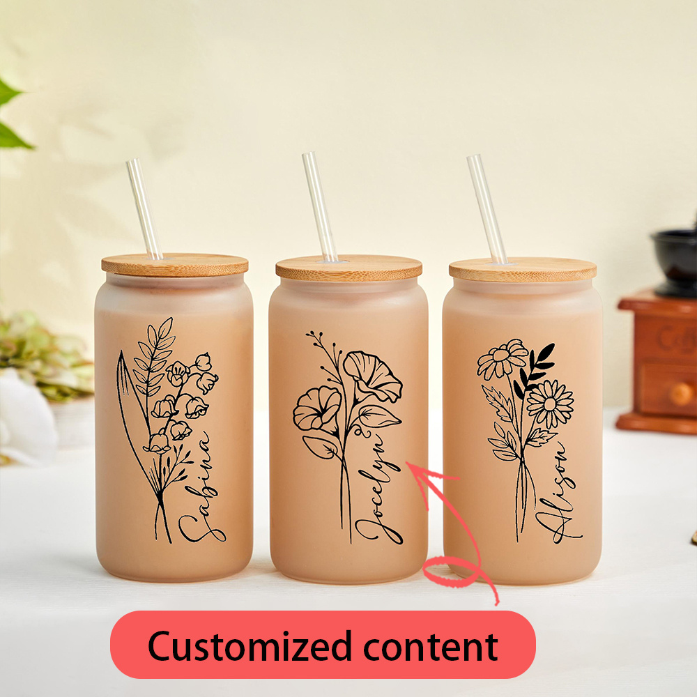Coffee Tea Name - Personalized Birth Flower Glass Can Cup